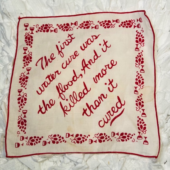 1950's Vintage Cocktail Napkins Cream/Red Embroidered 6 Quotes Hostess Gift - Picture 5 of 10